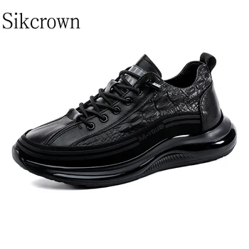 גבר שחור עור נעלי ספורט נעליים מזדמנים אופנה יוקרה, נוחות ספורט פלטפורמת נעליים Tenis Masculino נעל אתלטית בראון
