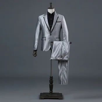2023 אופנה גברים עסקית פשוטה חליפות אלגנטיות (ז ' קט+מכנסיים) כסף לזרוח חומר 2 חתיכות מסיבת חתונה נשף טוקסידו חליפות גברים