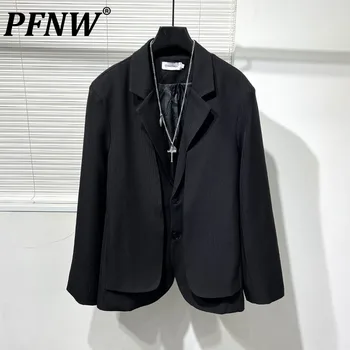 PFNW סתיו מקורי חדש של האופנה הגברים גאות Darkwear מזויף שני חלקים רופפים מחוספס נאה החליפה המעיל זכר שיק בלייזרס 12Z4475