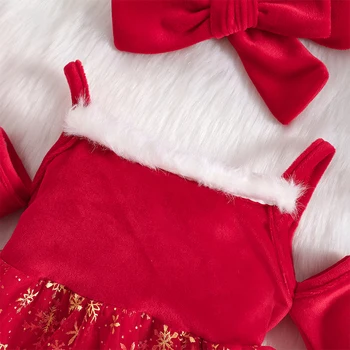 2Pcs בייבי בנות חג המולד תלבושת גזה קטיפה טלאים רומפר שמלה עם Hairband להגדיר תינוק בגדי ילדה