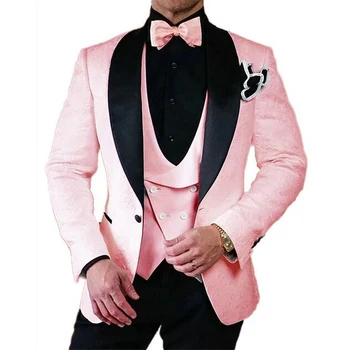 ורוד פרחוני אקארד טוקסידו לחתונה עבור החתן הצעיף דש 3 חתיכות Slim Fit Mens חליפות האופנה הגברי 