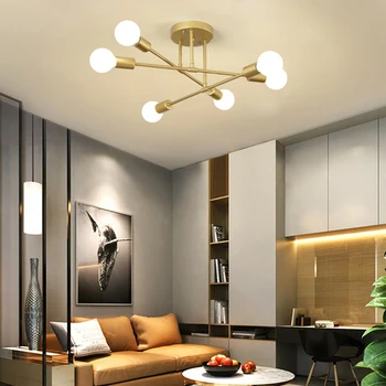 מודרני פשטות LED מנורת תקרה וינטאג ' תליון מנורה מרובים E27 מנורת בסיס 6 ראשים שחור לבן זהב עבור הסלון