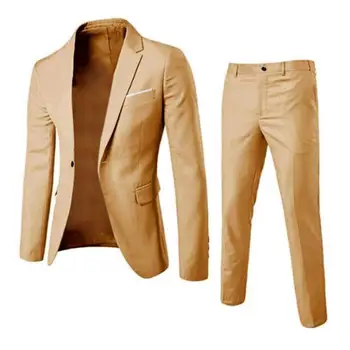 2Pcs/Set אנשים עסקים מעיל חליפת מכנסיים ערכת דש שרוול ארוך כפתור אחד הכיסים החליפה המעיל Slim Fit מכנסיים ארוכים Workwear