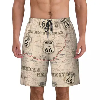 בציר האמריקאי מפת כביש 66 תבנית לוח מכנסיים קצרים גברים אופנה קצרים חוף ביקיני ארה 