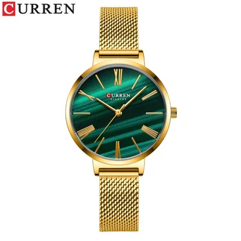 Curren 9076 נשים השעון עמיד למים קוורץ עור חגורה שעון אופנה מזדמנים רשת רצועת שעון של נשים