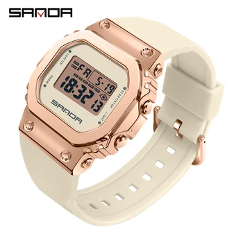 סאנדה יוקרה חדש של נשים שעונים האופנה מזדמן LED אלקטרוני שעון דיגיטלי זכר גבירותיי שעון שעון יד relogio feminino 9006