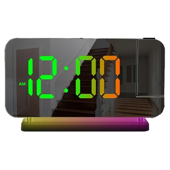 דיגיטלי שעון מעורר השולחן ניתן לעמעום אלקטרוני שעון RGB צבעונית הקרנה שעון מעורר USB אלקטרוניים LED שעון שחור