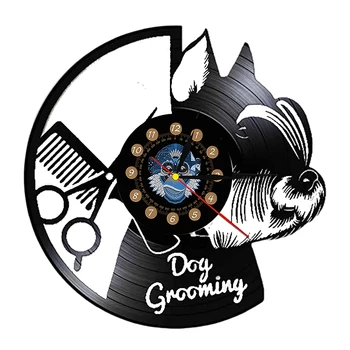 הכלב התקליט ויניל שעון קיר גזע הכלב צללית צל תלייה על קיר השעון עשוי ויניל LP שיא עבור חיית המחמד מתנת מאהב