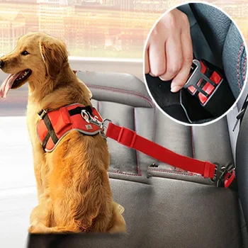מתכוונן לחיות מחמד כלבים וחתולים הרכב חגורת בטיחות מחמד מושב המכונית רתמה כלב גרירה קליפ בטיחות בר אחיזה הכלב קולר הכלב אביזרים