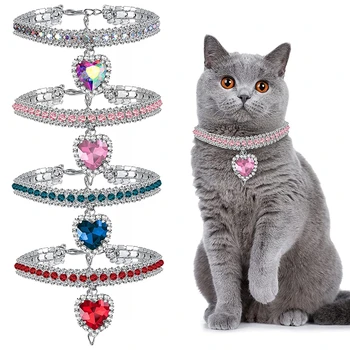 אביזרי יוקרה קיטי צווארון אוהב חתול תליון קריסטל שרשרת קולר יהלומים חתול חתול קריסטל שלוש בשורה מתכוונן