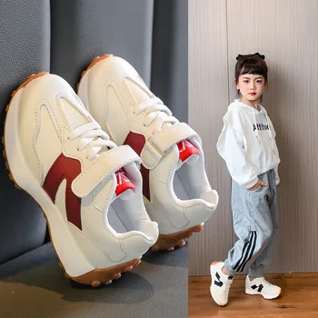 חדש נחמד נעלי ילדים בנים ובנות לפעוטות נעליים לנשימה PU עור התינוק דירות נעל הטניס אדום/שחור/כים,גודל 21~36