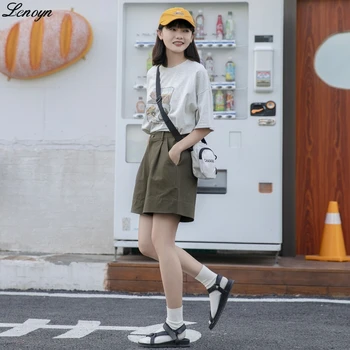 Lenoyn 2023 כותנה נשים מכנסיים קצרים מזדמנים מוצק משובח חמש נקודות המכנסיים בקיץ דק בסגנון יפני רחב הרגל מכנסי נשים בגדים