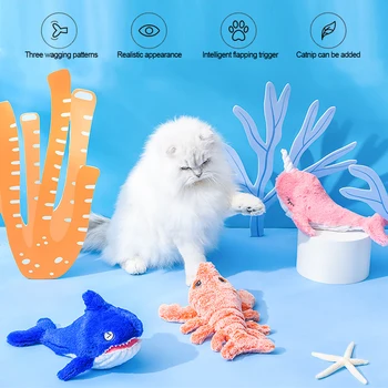החשמל קופץ חתול צעצוע שרימפס עוברים סימולציה לובסטר אלקטרוני צעצועים קטיפה עבור חיות מחמד כלבים חתולים ילדים, פרווה של חיות צעצוע