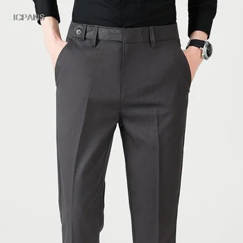 באורך קרסול קוריאה המכנסיים גברים Slim Fit שחור חום האופנה משרד רשמי שמלה על מכנסיים קלאסיים