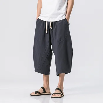 בקיץ כותנה רופף פשתן מזדמן מכנסי הרמון מכנסיים של גברים בסגנון סיני, עגל-אורך מכנסיים קצרים מכנסי גברים ביגוד