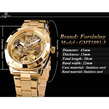 גברים הולו-out לעיצוב מכאני שעון נירוסטה להקת שעון יוקרה צבע זהב שעון יד פנאי זכר לצפות