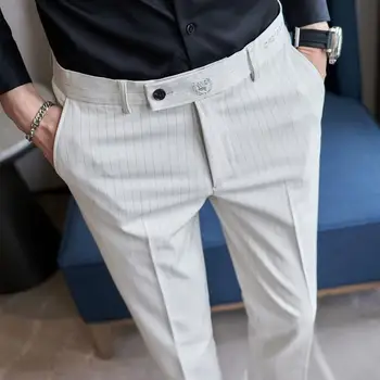 אופנה רקמה של גברים המכנסיים 2023 סתיו חדש פסים אנכיים סלים ישר מזדמן שאיפה עסקית רשמית החתונה מכנסיים