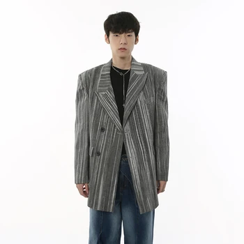 SYUHGFA אלגנטי איש עם חליפה בגדים בסגנון קוריאני פרימיום פס ' קטים מקרית מגמה של גברים רופף מעיל Persoanlity פשוט העליון