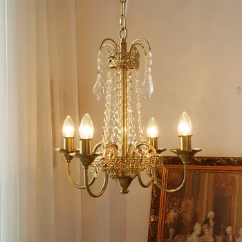 האמריקאי הזהב נר נברשת סלון חדר אוכל חדר השינה הנורדית בסגנון רטרו LED יצירתי נברשת קריסטל
