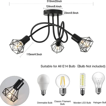 LED מודרנית נברשת תקרה תלויה 3 ראשים שחורים סורג ברזל יצוק אורות התלויה על השינה תאורה עבור הסלון