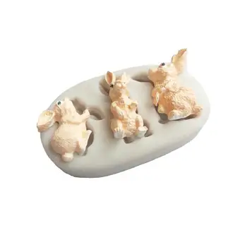 שלושה ארנב נוזל סיליקון עובש עוגת פונדנט קישוט DIY רך חימר מטבח אפייה כלי צבע אקראי אפיית מגש