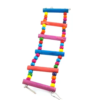 ציפור הסולם גשר צבעוני עם חרוזים תלויה נדנדה, צעצוע עץ טבעי הסולם תוכים נעורים טיפוס צעצוע הכלוב אביזרים
