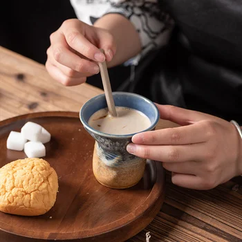 200ml יפנית מיני קרמיקה כוס יצירתי חריג יד לצבוט ספל עם כפית קפלים עיצוב קפה חלב בספל יצירתי כוס מים