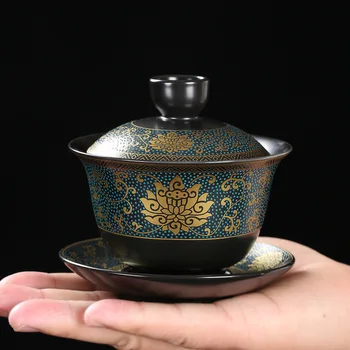 תה סיני להגדיר Gaiwan קלאסי אלגנטי שחור בכוסות קרמיקה להכנת תה Tureen המכסה קערות Teaware Pu ' er כוסות פורצלן משק הבית.