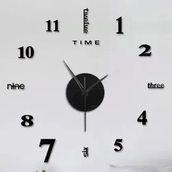 Frameless Diy קיר אילם שעון 3d מראה מדבקת קיר לעיצוב הבית השתק שעון של 12 שעות, תצוגת שעון קיר עם הזמן מארק