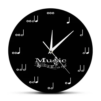 המוזיקה היא החיים השראה קיר בעיצוב סימפוניה מוסיקלית שעון קיר טרבל קלי אולפן מוסיקה תלוי קיר שעון מוזיקאי מתנה