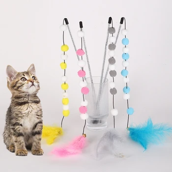 פונפון חתול צעצועים נוצה סטיק אינטראקטיבי חתלתול מתגרה משחקים בפלאש מצחיק צבעוני Multicolour הכדור מחמד תרגיל אספקה