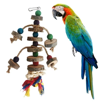תוכי צעצוע לעיסה עם קרס עץ צבעונית חרוזים חבלים טבעי רחובות קורע צעצועים קטנים בינוניים ציפורים מיני מקאו
