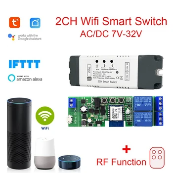 1 יח ' Tuya חכם Wifi מתג ממסר מודול 2 CH AC/DC 7-32V RF/אפליקציה של שלט רחוק אלחוטי בית חכם עבור Alexa הבית של Google