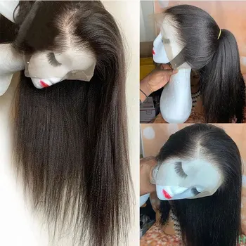 יקי קינקי ישר שיער סינטטי פאה הקדמי של תחרה באיכות גבוהה עמיד בפני חום סיבים טבעיים השיער החלק החופשי עבור נשים שחורות.