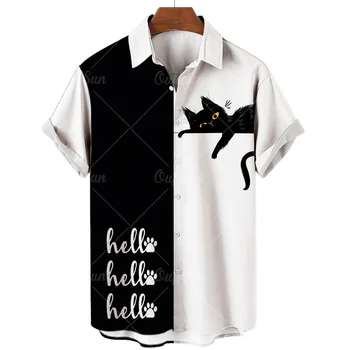 גברים חולצת הוואי בגדי הקיץ עם שרוולים קצרים רטרו 3d חתול חיה אופנה נוח רחוב החוף החולצה הענקית גברים