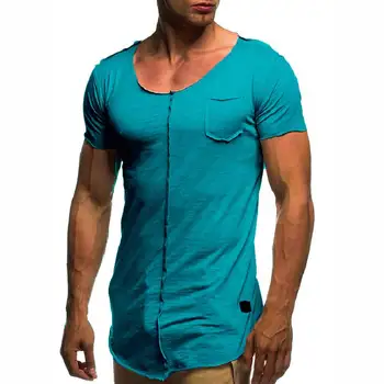 A2667 שרוול קצר מוצק חולצת הטריקו של הגברים מזדמן קיץ גבי חולצות טי Mens כושר
