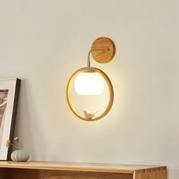 נורדי יומן ציפור מנורת קיר יצירתי ומותאם ליד המיטה מנורה יפנית חמה וחדר שינה רומנטי רקע הטלוויזיה מנורת קיר