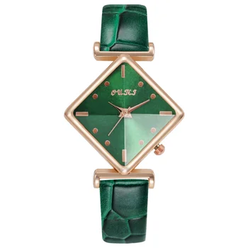 2023 Relogio Feminino אופנה משובח כיכר השעון נשים קטנות שעונים ירוק רצועת עור קוורץ שעוני יד נשים