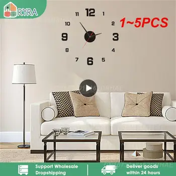 1~5PCS זוהר שעון קיר Frameless אקריליק DIY שעון דיגיטלי מדבקות קיר שקט שעון הסלון חדר השינה הקיר במשרד
