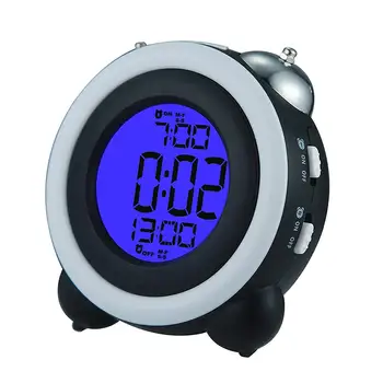 4 אינץ ' טווין בל שעון מעורר רועש Led דיגיטלי שעון מעורר הזמן. תצוגת התאריך,2 סטים של שעונים מעוררים,אור כחול שחור