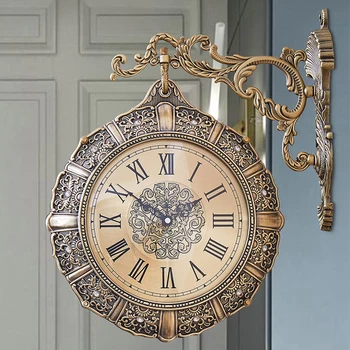 נורדי יוקרה שעון קיר וינטג השקט שני צדדי זהב שעונים אמריקאי מסוגנן רלו דה ונקייה קישוט סלון GPF50YH