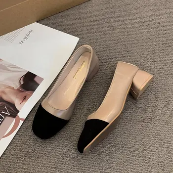 2023 אופנה חדשה שטוח נעלי נשים שטוחות נעליים בוהן מרובע שחור אנטי להחליק שטוחות נעליים מזדמנים נוחות בסיסית אמצע העקב גודל 35-40