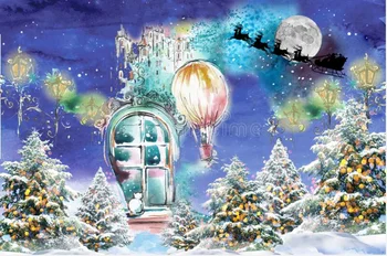 חג המולד איל המזחלת ירח מלא עץ אורן הבית בלון במסיבת יום ההולדת צילום סטודיו רקע צילום רקע באנר