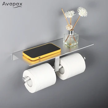Avapax שחור מט מחזיק נייר טואלט כפול הנייר טואלט בשירותים בעל קיר האמבטיה מדף הטלפון לעמוד מתקן רקמות הולדר