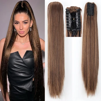 סינטטי 24 אינץ ישר שיער ארוך הצבת קליפ עם בצבוץ לנשים זהב שחור בטמפרטורה גבוהה של סיבים מדי יום המסיבה.