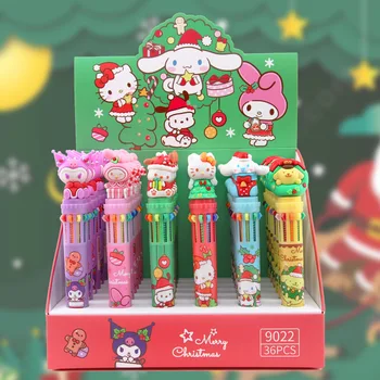 36pcs מצויר חדש חג המולד Sanrio 10 צבע עט כדורי תיבת וגדוש מתנות חג תלמיד היד חשבונות ציוד משרדי