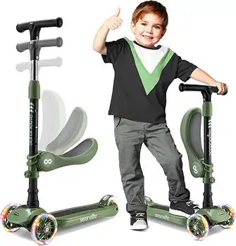 3 גלגלים מתכוונן קורקינט לילדים - 2-in-1 לשבת/לעמוד פעוטות צעצוע קטנועים