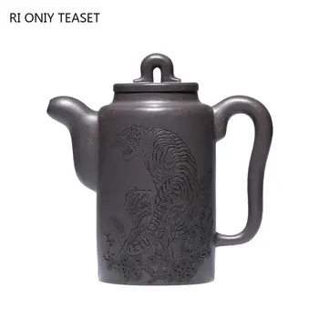 380ml סיני Yixing קיבולת גדולה סגול קליי קומקומים מפורסם בעבודת יד נמר תבנית תה סיר קומקום High-end זישה ערכת תה