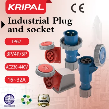 KRIPAL 16A 32A תעשייתי תקע ושקע 3Pin4Pin5Pin מחבר חשמלי IP44 IP67 עמיד למים קיר רכוב זכר נקבה לחבר