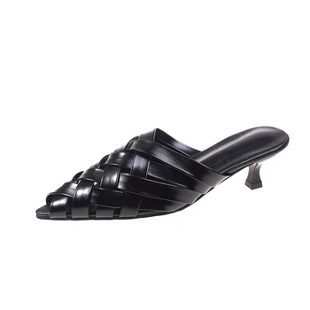 2023 קיץ נעלי נשים חדשות סנדל אופנה לארוג מחודד בוהן להחליק על בנות פרדות נעלי העקב שטוח סנדל נעלי שמלת מחליק